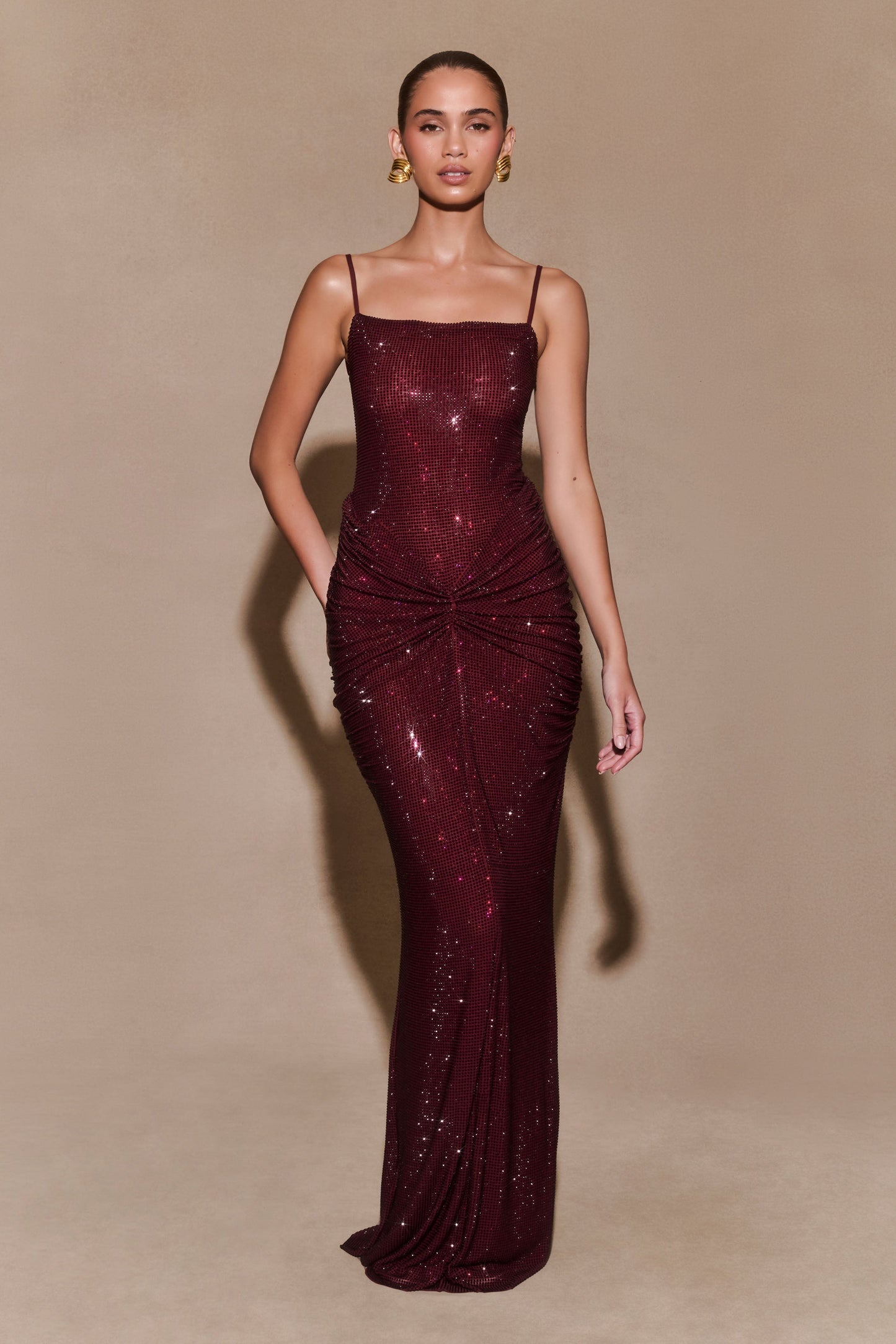 Selena Satin Diamanté Maxi Dress