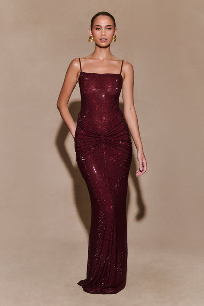 Selena Satin Diamanté Maxi Dress