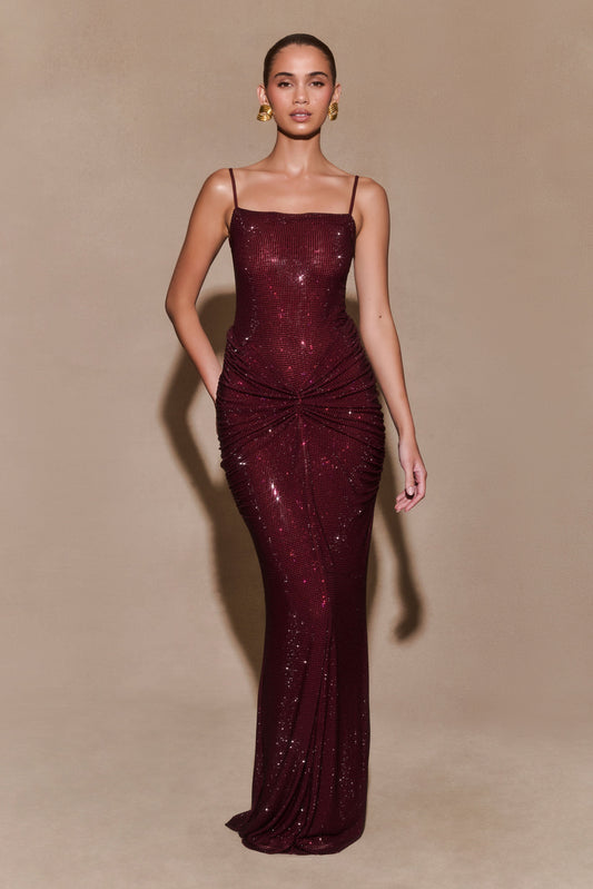 Selena Satin Diamanté Maxi Dress