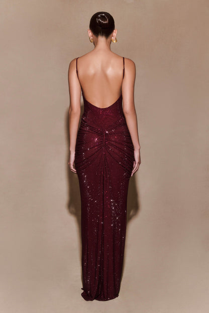 Selena Satin Diamanté Maxi Dress