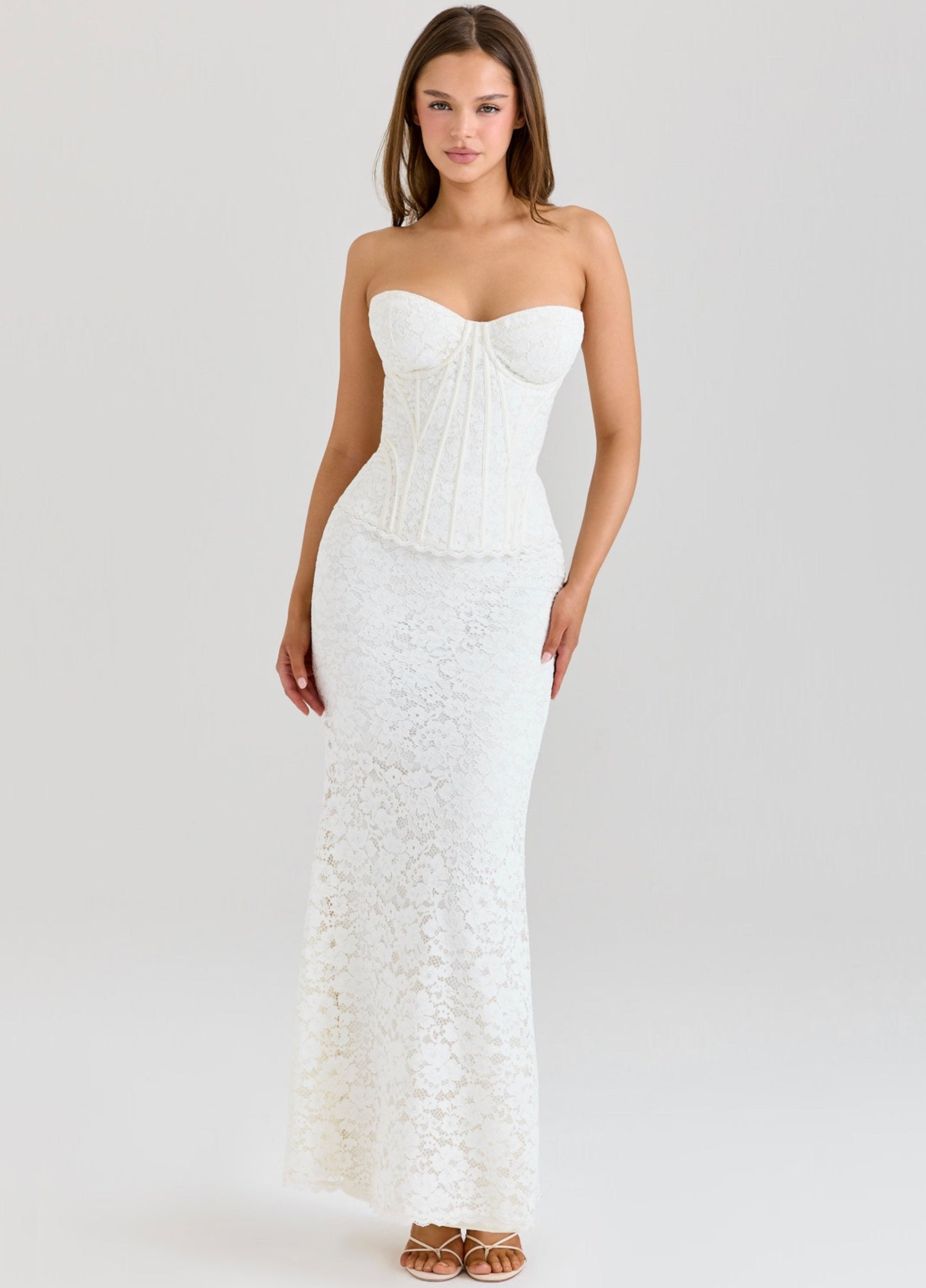 Seloria Lace Corset Maxi Dress – Ivory