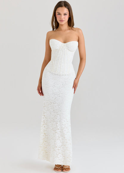 Seloria Lace Corset Maxi Dress – Ivory