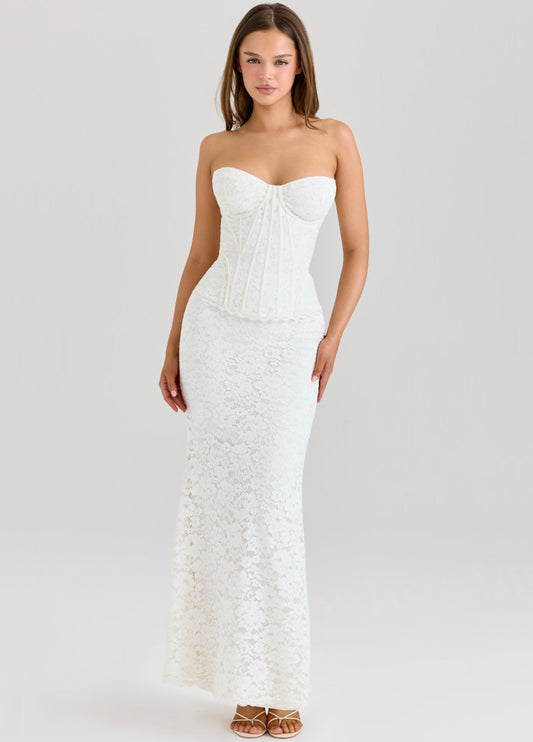 Seloria Lace Corset Maxi Dress – Ivory