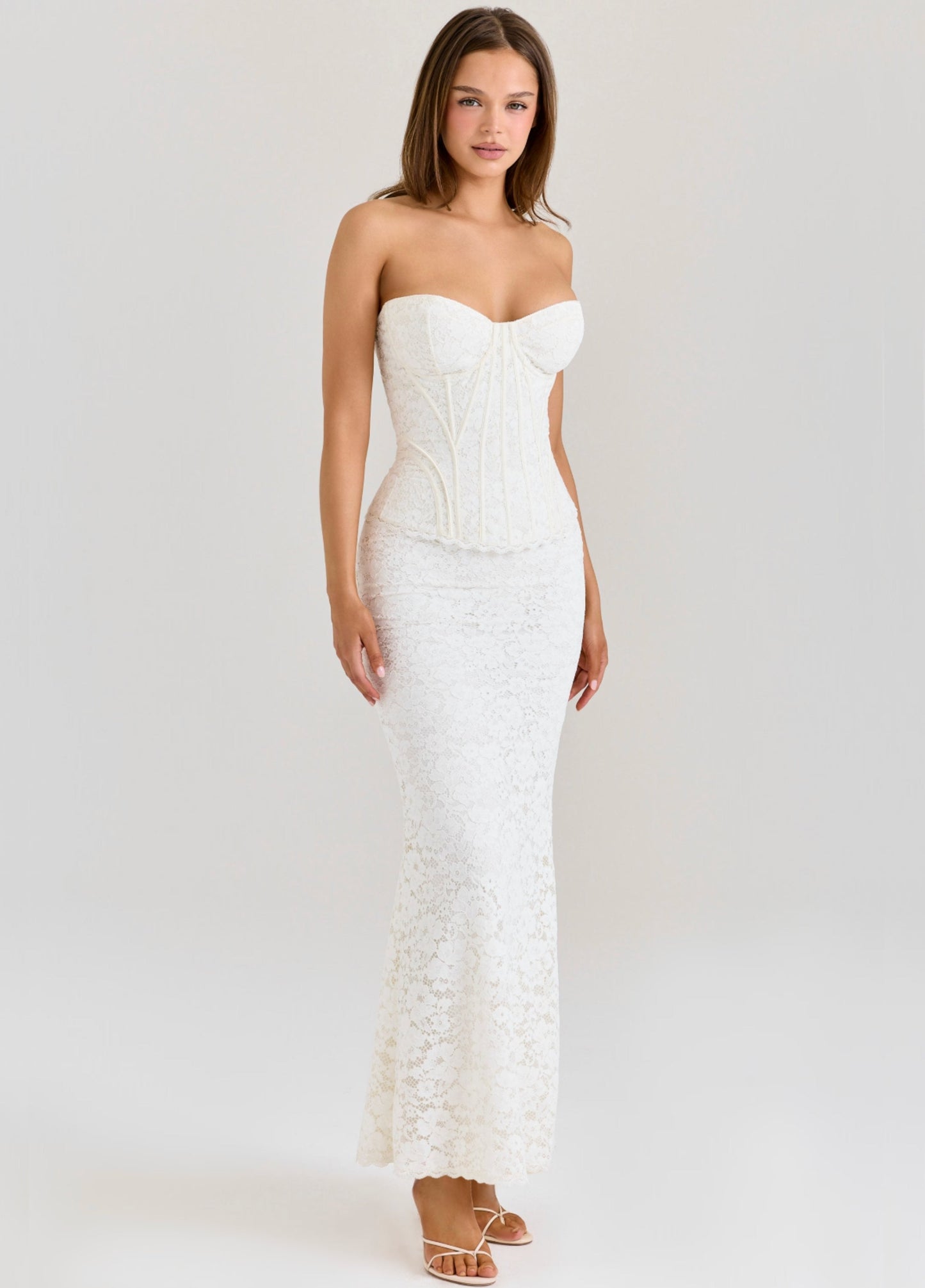 Seloria Lace Corset Maxi Dress – Ivory