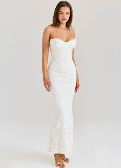 Seloria Lace Corset Maxi Dress – Ivory