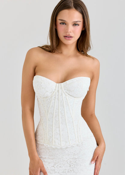 Seloria Lace Corset Maxi Dress – Ivory