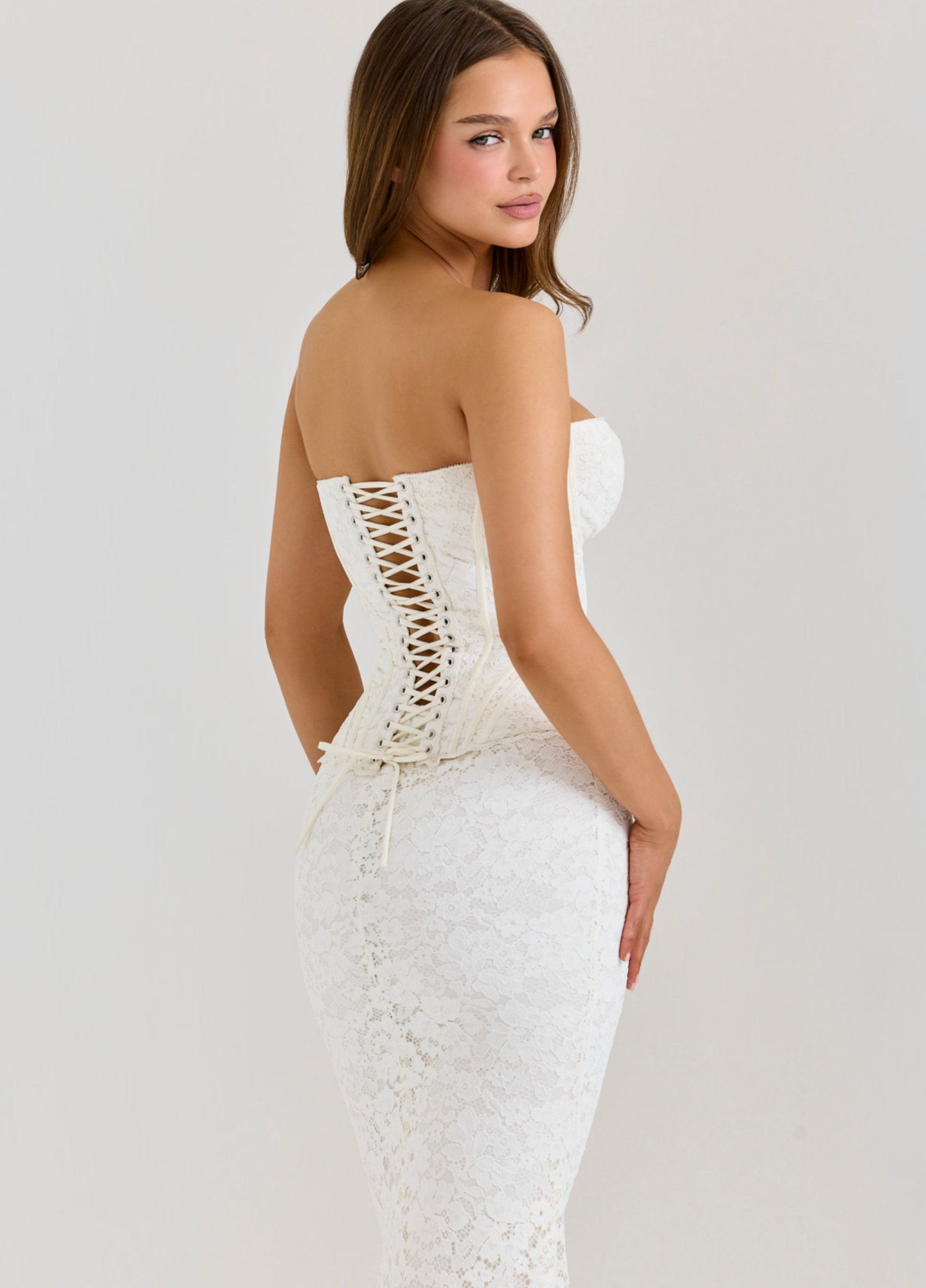 Seloria Lace Corset Maxi Dress – Ivory