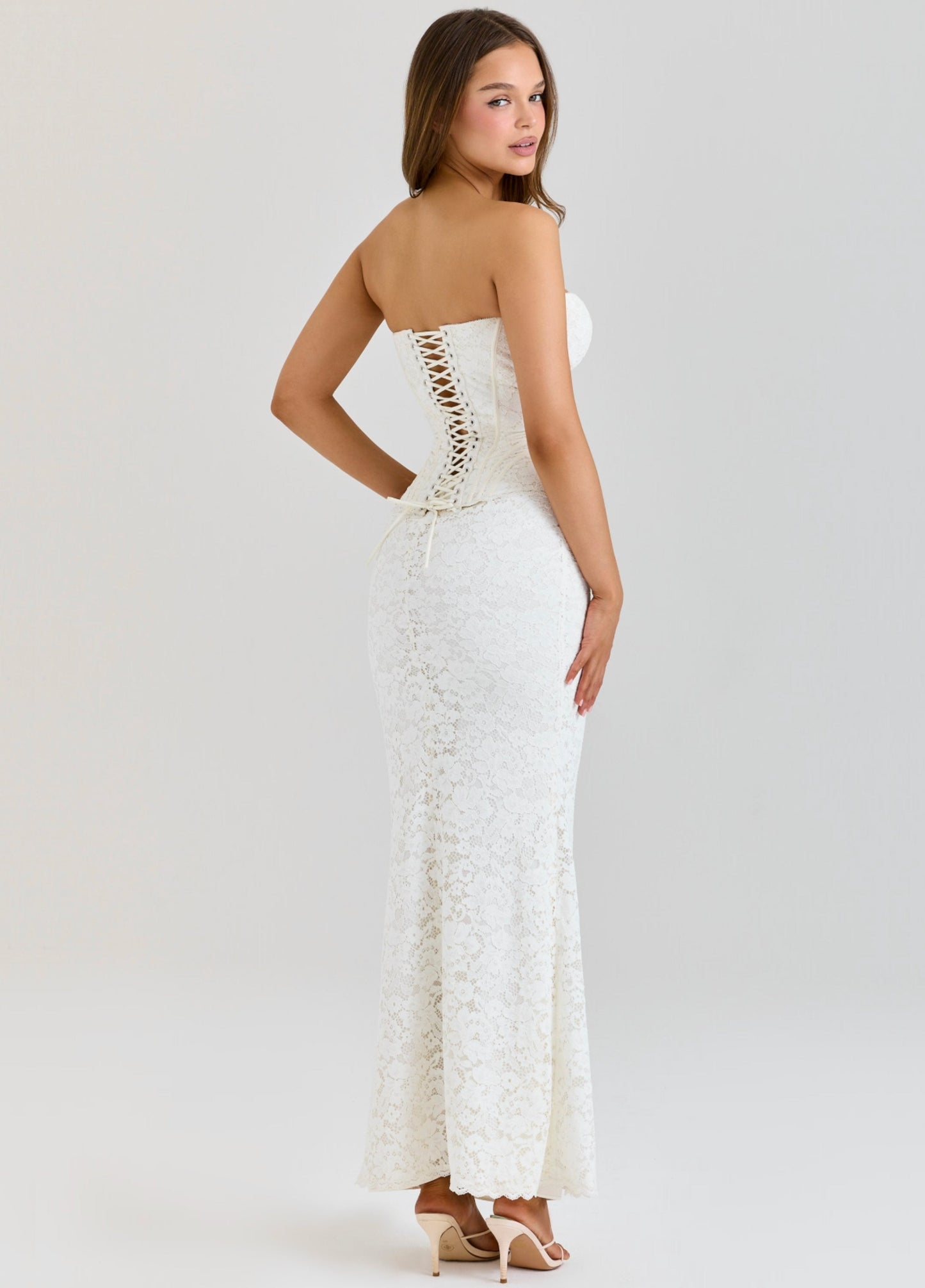 Seloria Lace Corset Maxi Dress – Ivory