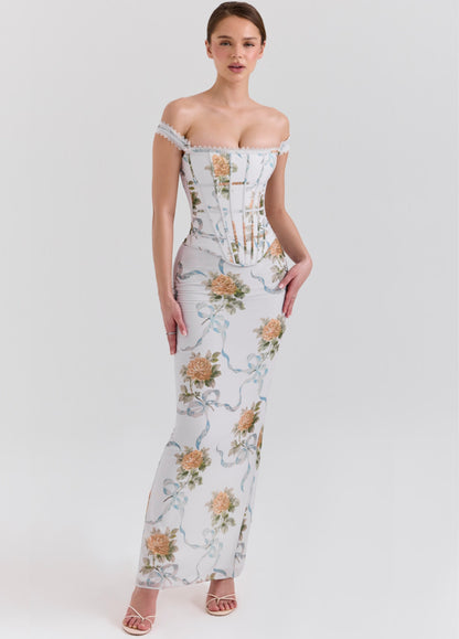 Aureline Corset Maxi Dress – Off-White Floral