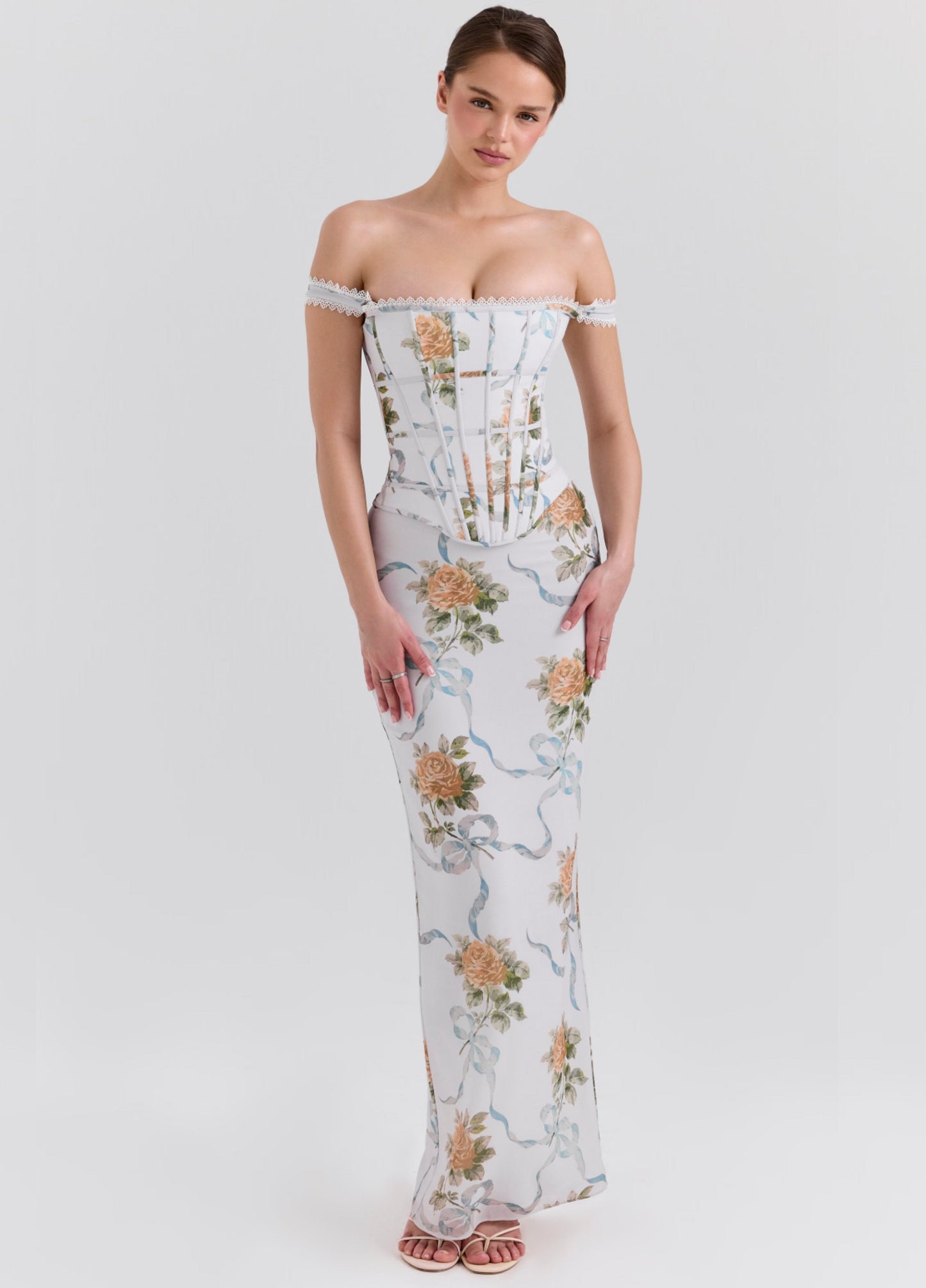 Aureline Corset Maxi Dress – Off-White Floral