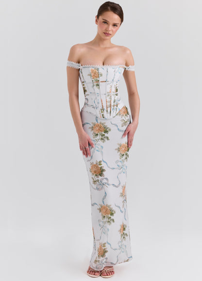 Aureline Corset Maxi Dress – Off-White Floral