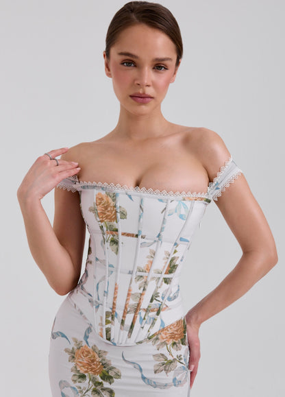 Aureline Corset Maxi Dress – Off-White Floral