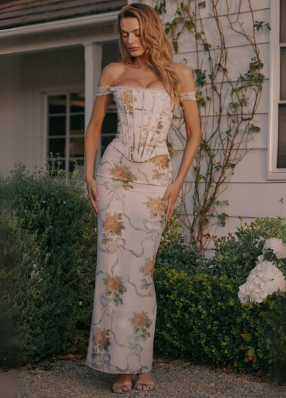 Aureline Corset Maxi Dress – Off-White Floral