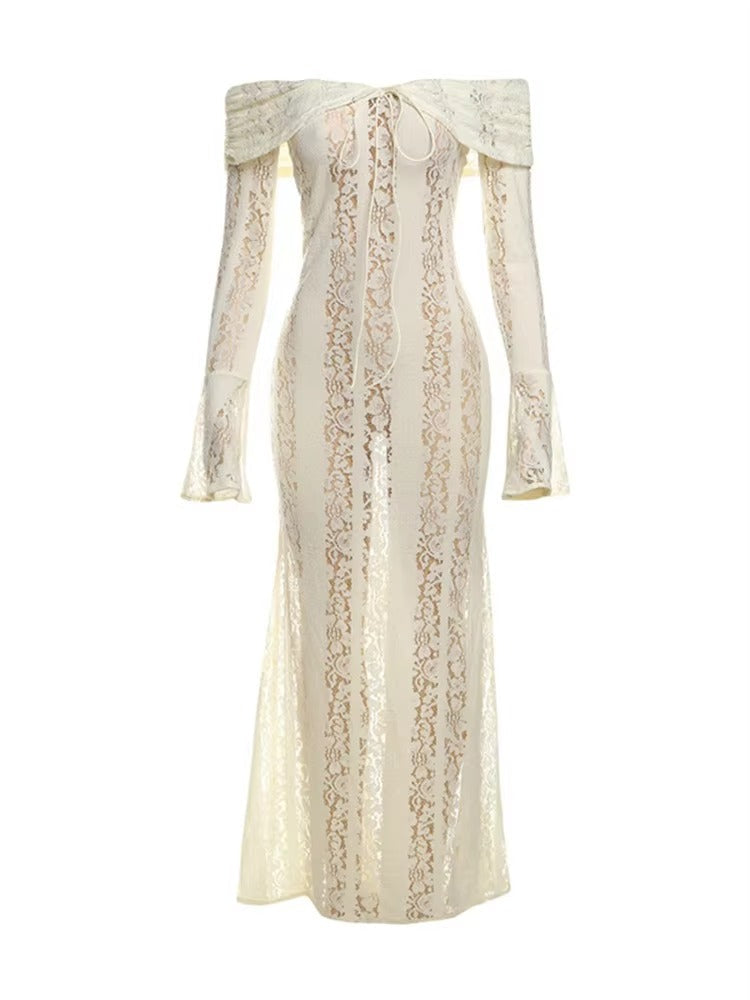 Abito lungo in pizzo Elara 